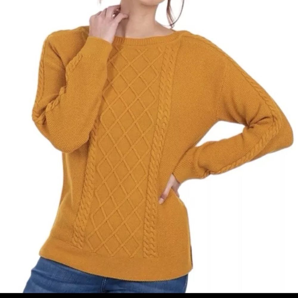 Barbour Stokehold Cable Knit Cotton Crew Neck Sweater Yellow Size 6